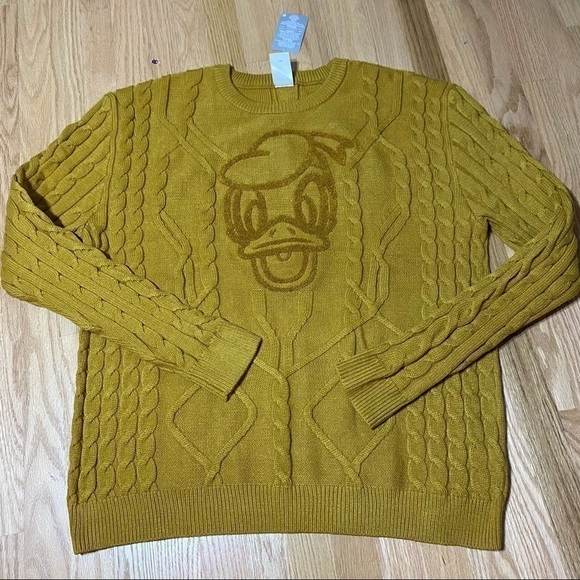Disney Donald Duck Cable Knit Mustard Yellow Sweater NWT XXL Women’s Disney - Picture 2 of 8
